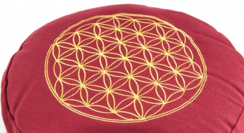 Meditasjonspute Livets Blomst rød- Flower of Life Meditation cus
